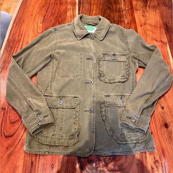 Anthropologie Army Green Ruffled Cargo Jacket - Picture 2 of 7